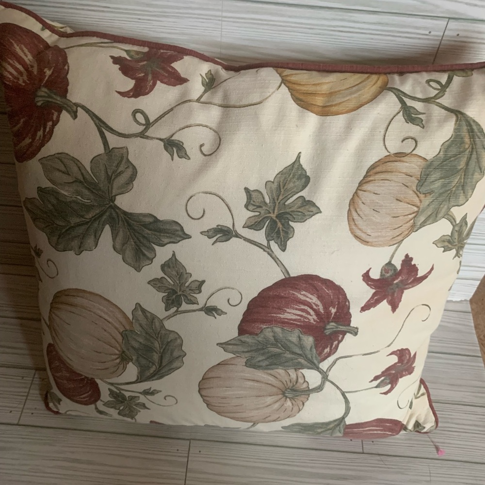 Floral Accent Pillow with Red and Green Leaves